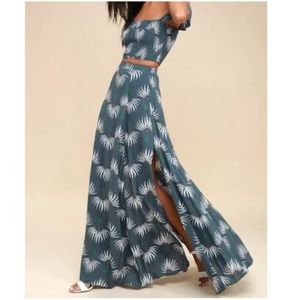 Lulus Trancoso dusty blue floral print 2pc maxi